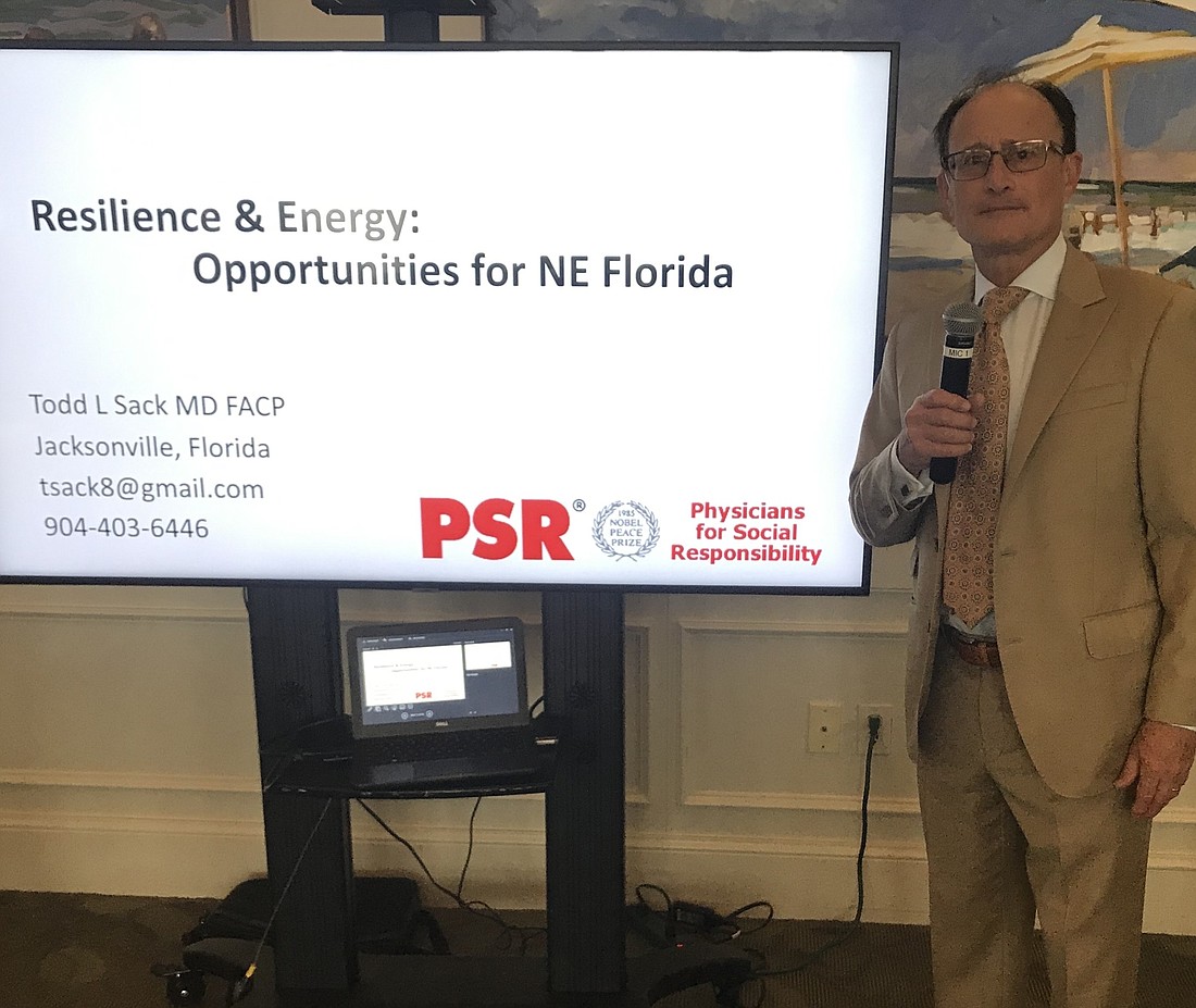 For almost 20 years, Sack has been speaking to groups, including a luncheon Oct. 16 of the St. Johns County Chamber of Commerce and the Beaches Division of the JAX Chamber, about climate change and resiliency.Â