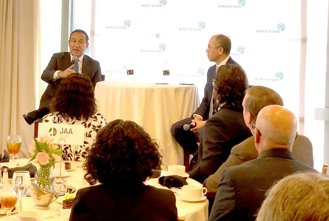 United Airlines Inc. CEO Oscar Munoz speaks to the World Affairs Council of Jacksonville on Wednesday at The River Club.