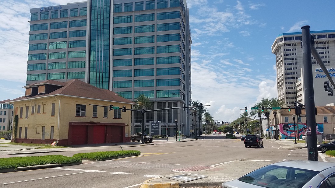 The city plans to realign Forest Street across Riverside Avenue to improve access to the new FIS headquarters tower. In the way is the vacant Fire Station No. 5 building. The Downtown Investment Authority wants to sell the buildin
