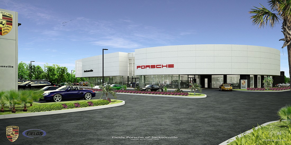 An artistâ€™s rendering of the Porsche dealership that Fields Auto Group will develop at 11211 Atlantic Blvd.