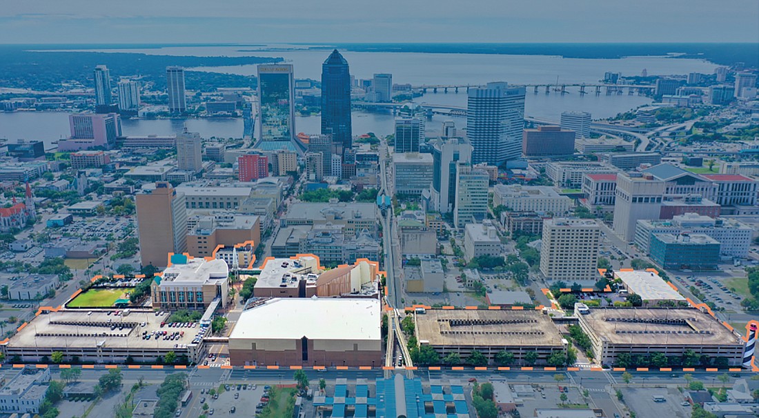 This illustration from CBRE Jacksonville shows the First Baptist Church properties Downtown.