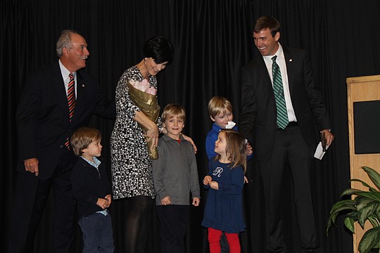 Chet Skinner, right, had lots of support during his installation as NEFBA's 2016 president. Pictured are Richard Dostie of Dostie Homes, Skinner's wife, Sarah, and their children, Tyler, Landon, Raegan and Marshall. For more coverage, see Builder News...