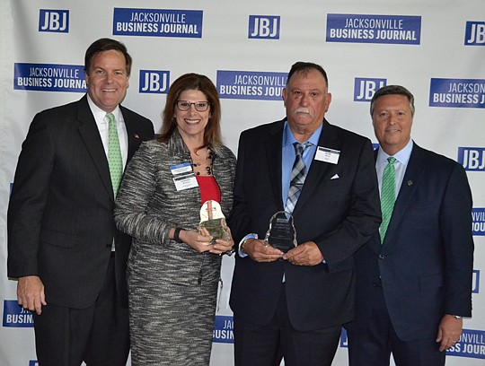 Keynote speaker Florida Sen. Aaron Bean, Keiser University Jacksonville President Lisamarie Winslow, NEFBA Training VP Keith Ward and Jacksonville University President Tim Cost were on hand at the Jacksonville Business Journal's Innovators in Educatio...