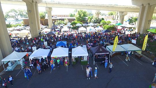The view from a drone that flew over the Chili Cook-Off under the Fuller Warren Bridge. (Photo by Matthew Heider)