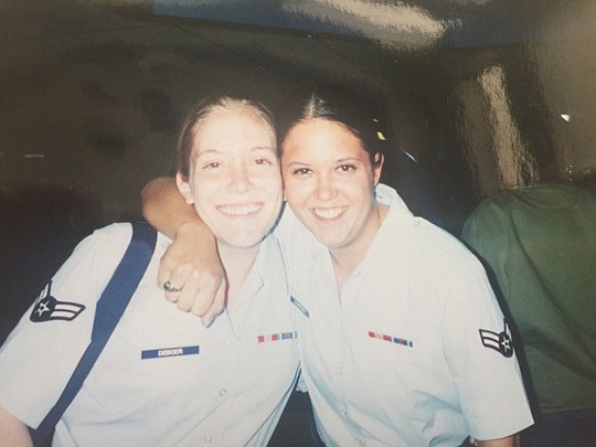 Anderson, right, with her basic training bunkmate, Dawn DeBoar.