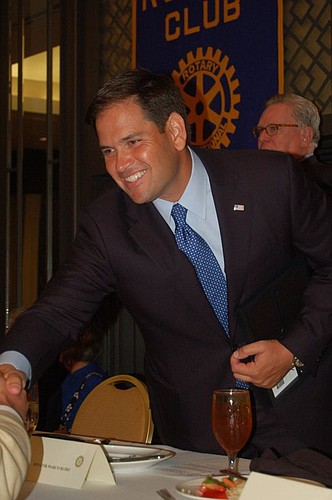 Marco Rubio, pictured during a visit to the Rotary Club of Jacksonville, dropped out of the presidential race Tuesday night.