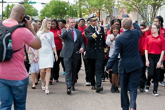 Mayor Lenny Curry and U.S. Surgeon General Vivek Murthy led a walk Thursday with hundreds of students as part of the Journey to One initiative to improve the city's health.