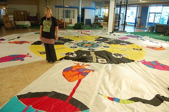 Artist Sharla Valeski is creating a large textile sculpture inside the former maritime museum space at the Jacksonville Landing.