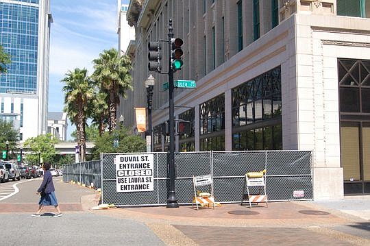 The Duval Street side of City Hall was blocked off over the weekend and will remain closed, possibly until January, while the sidewalk and entrance to the building are being renovated.