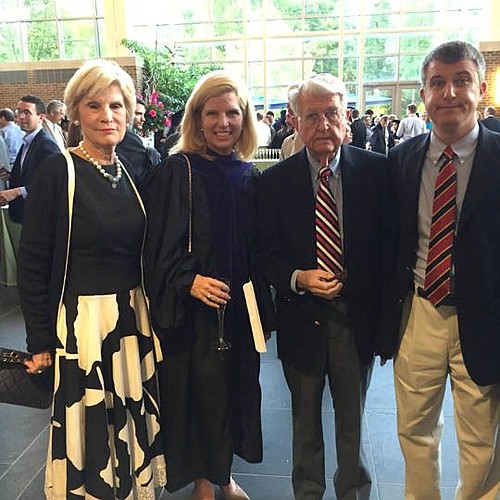 Circuit Judge Virginia Norton with her parents, Gloria and Ray, and her brother, Hamilton, at the commencement ceremony Saturday at Duke University School of Law.