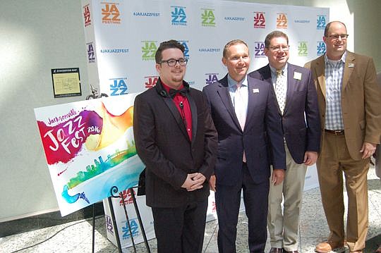 From left, saxophonist Skyler Nolan, Mayor Lenny Curry, City Council President Greg Anderson and city Sports &amp; Entertainment Officer Dave Herrell provided a preview Wednesday of the Jacksonville Jazz Festival that starts today. Nolan, who performe...
