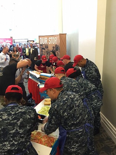 Teams from the U.S. Marines and the U.S. Navy competed in the Hoagies for Heroes sandwich-making contest. While the Marines were declared the winner, both sides received $1,000 donations from Wawa for their designated charity.