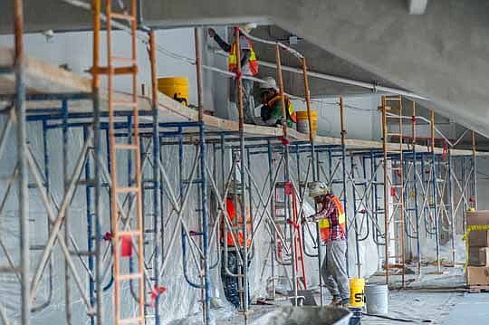 Renovations continue at EverBank Field, where crews will work 24/7 for an anticipated completion date of mid-July. The Jacksonville Jaguars' first pre-season game is Aug. 20. Above, crews are working on the fourth floor.