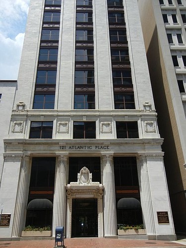 Ameris Bank will move its Downtown branch a few doors down from 100 N. Laura St. to 121 W. Forsyth St., above. The building, called 121 Atlantic Place, was built as the headquarters for Atlantic National Bank.