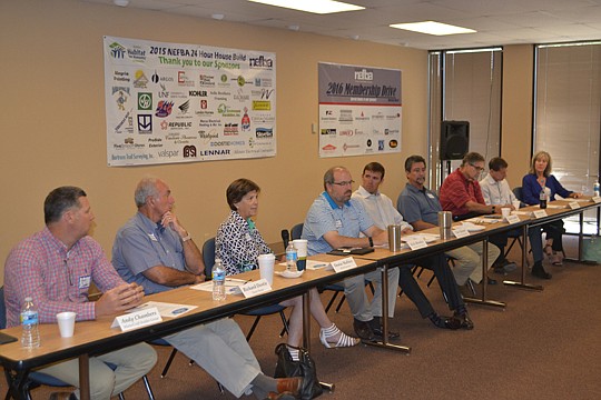 Past presidents sat on a panel to share their experiences with the Young Professionals Group. From left are Andy Chambers, 2010; Richard Dostie, 1988; Denise Wallace, 2002-03; Rick Morales, 2015; Chet Skinner, 2016; Glen Layton, 2009; Curtis Hart, 199...