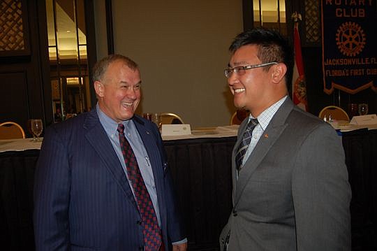 Rotary Club of Jacksonville President J. Bryan Cooksey III, left, and William Hoang, president of Downtown Rotaract.