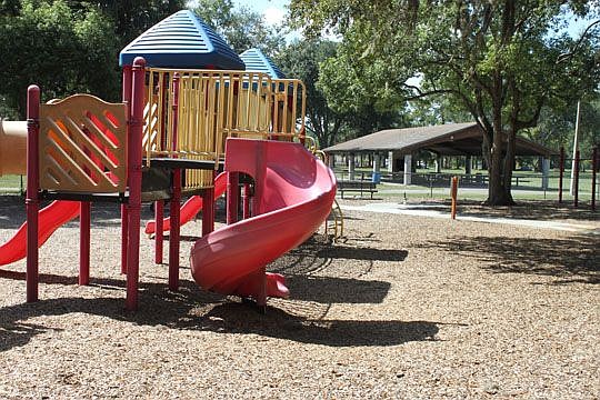 One of several older playground pieces and covered pavilions at Lonnie C. Miller Sr. Regional Park in Northwest Jacksonville. The site is due for a $3.1 million upgrade with improvements to basketball and tennis courts among other features.