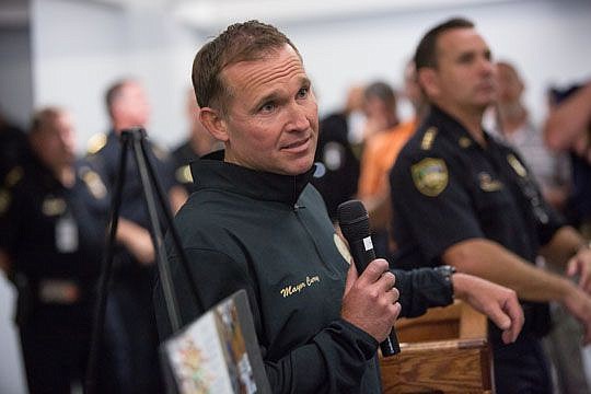 In the effort to sell the pension vote, Mayor Lenny Curry visited Jacksonville Sheriff's Office rank-and-file during two roll call meetings in mid-July. It's one of almost 80 such stops he's made on city time to sell pension since late April.
