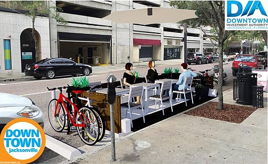 A rendering of the parklet that soon will be installed Downtown along West Adams Street adjacent to The Brick Coffee House.
