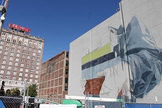 This mural being created on the parking garage at 25 W. Forsyth St. is the first of 14 that will pop up around Downtown in the next several weeks. They are part of Art (Re)Public, an artistic festival coming Nov. 11-13.