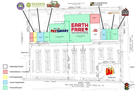Plans for the Mandarin South shopping center show the locations of the tenants, including Earth Fare and PetSmart.