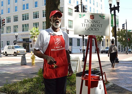 Harold Pierce, known as much for singing Christmas carols as for his bell ringing, will be volunteering for the Salvation Army's Red Kettle campaign for the 10th consecutive year.