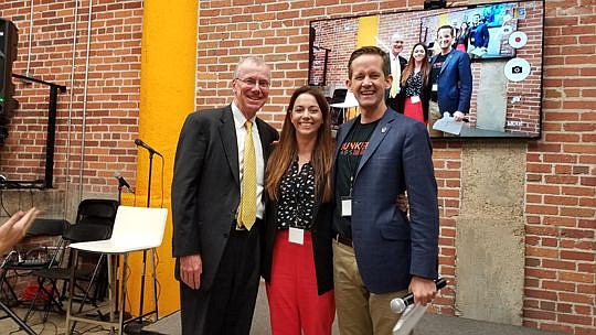 From left, Michael Butler, Northeast Florida managing director of J.P. Morgan Securities; Yoga 4 Change founder Kathryn Thomas; and Bunker Labs CEO Tom Conner.