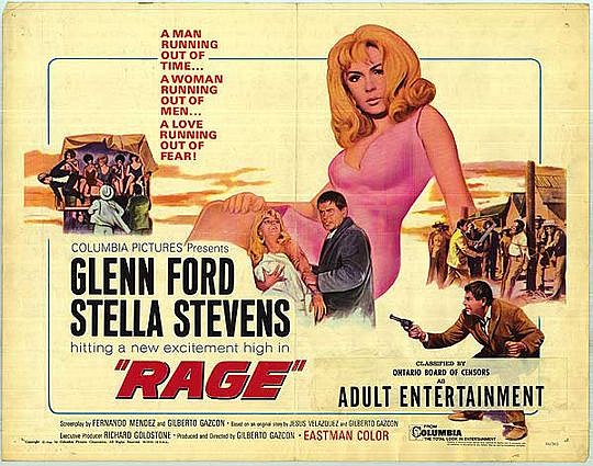 "Rage" opened at theaters in Jacksonville this week in 1966. The film is the story of a doctor (Glenn Ford) who is bitten by a rabid dog in a small Mexican border town and then travels cross-country with a prostitute (Stella Stevens) to get treatment ...