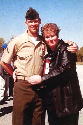 Watkins and Vazquez at his graduation from boot camp at the Marine Corps Recruit Depot at ParrisÂ Island, N.C., about April 2004.