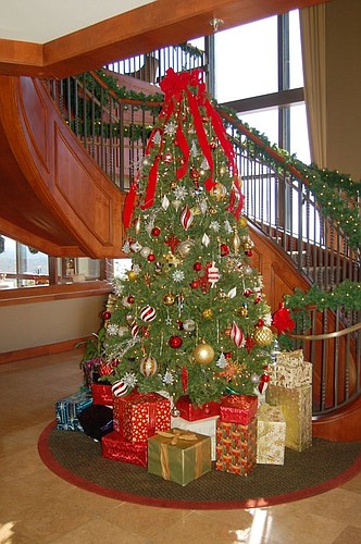 The River Club changed its Christmas tree location this year, opting for a display near the staircase instead of in front of the windows overlooking the Southbank.