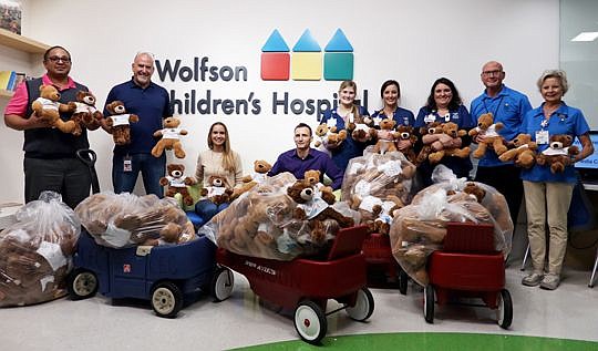 Patients at Wolfson Children's Hospital received teddy bears created by employees at Crowley Maritime Corp.