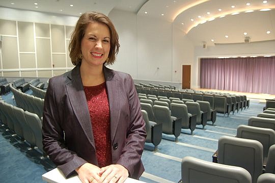 Mandie McKenzie, manager of The Conference Center at the Main Library, in the Hicks Auditorium.