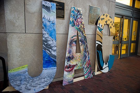 Jacksonville was spelled out in six-foot letters outside the Jacksonville Public Library Downtown during Art Walk on Wednesday night.