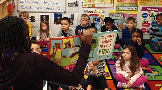 Child care centers throughout Florida took part in a simultaneous reading activity as part of Children's Literacy Week. Students ages 3 to 5 were entertained as their teachers read "I Don't Want to Be a Frog" to them, including at Chappell's Learning ...