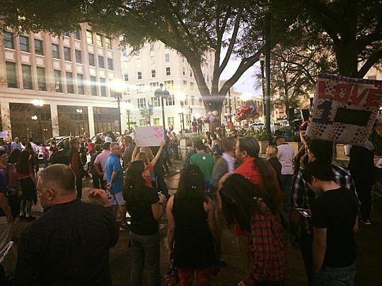 Supporters of an expanded human rights ordinance celebrated in Hemming Park after City Council approved the expansion by a 12-6 vote.