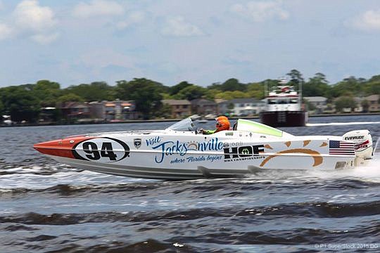 The Jacksonville Grand Prix of the Seas will return to town June 3-5, with more spectator options this year. Visit Jacksonville's logo appears on one of the boats that competes in powerboat races around the world.