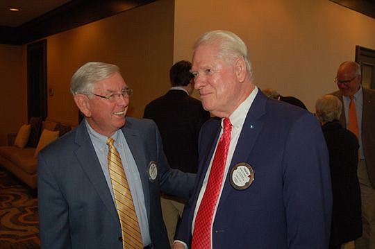 Former Florida Times-Union Publisher Carl Cannon, left, and attorney George Gabel, whose years of service to Jacksonville were recognized Monday by the Rotary Club of Jacksonville.