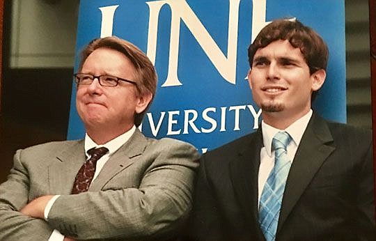 University of North Florida President John Delaney and John Barnes at the grand opening of the Student Union in the fall of 2009. Barnes was student government president at the time.