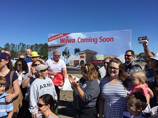 Wawa Inc. fans gathered at Thursday's ground-breaking at The Crossing at Town Center.