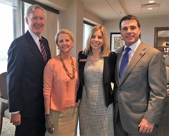 Mike Tanner and Sharon Middleton, members of The Florida Bar Board of Governors; Amelia Hough Henderson, president of the Jacksonville Women Lawyers Association; and Bill Schifino, president of The Florida Bar Thursday at the JWLA meeting at the River...