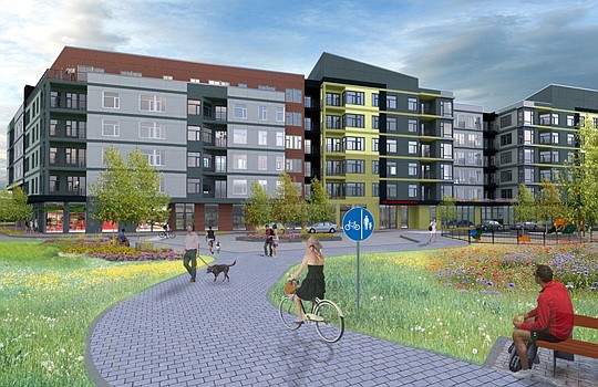 A rendering of Hanover Cambridge III under construction in Cambridge, Mass., an example of multifamily projects developed by The Hanover Co.