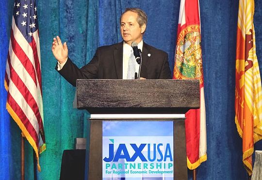 Mark Wilson, president and CEO of the Florida Chamber of Commerce, spoke Wednesday to almost 400 members and guests of the JAXUSA Partnership economic-development division of JAX Chamber at the Hyatt Regency Jacksonville Riverfront.