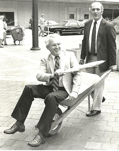Membership drives frequently involve a wager. In 1991, NEFBA President Walter Williams bested Joe Pepe (1984) and was ceremoniously paraded around Hemming Plaza in a wheelbarrow.