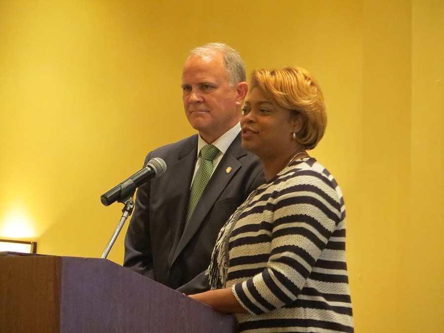 Florida House District 19 Rep. Bobby Payne and District 13 Rep. Tracie Davis speak at the May 12 Northeast Florida Association of Realtors general meeting about their experience as freshman legislators in the 2017 session.