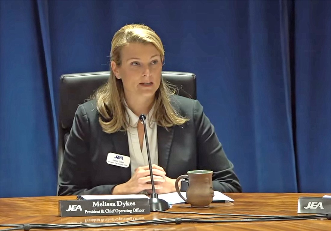 Interim CEO Melissa Dykes speaks during the JEA board meeting Dec. 24 in this image from the utility&#39;s video of the meeting.