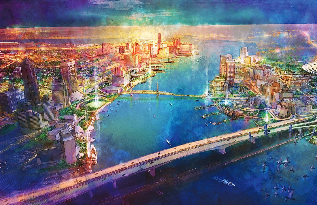 Could this be Downtown Jacksonville in 2030? An illustrative vision of the city created by Chris Flagg and Luke Romer of The Haskell Company.