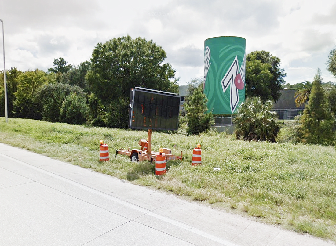 The 7UP Snapple Southeast plant along Interstate 95 recognized for its large water tank painted as a 7UP. (Google)