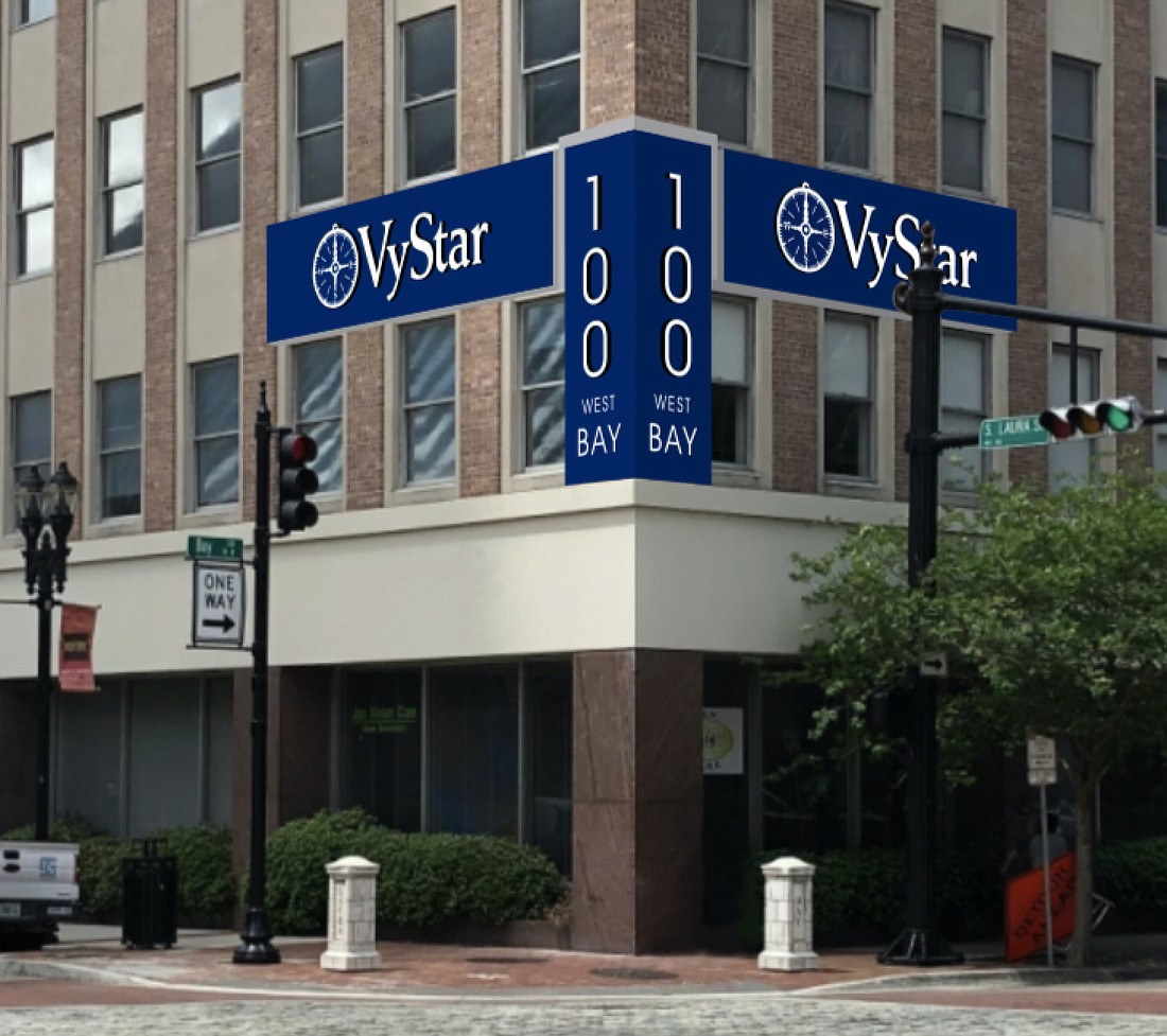 VyStar Credit Union provided renderings of the signs it will post on the building it bought at 100 W. Bay St., the former Life of the South Building.