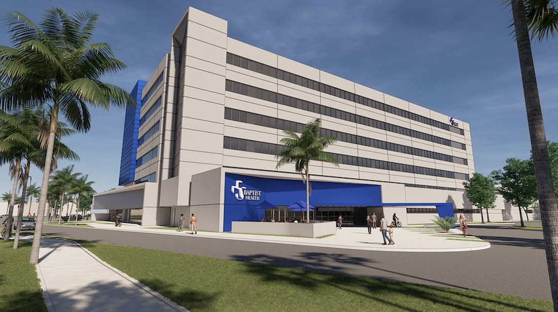 An artist&#39;s rendering of Baptist Health&#39;s planned hospital at its medical campus in Clay County.