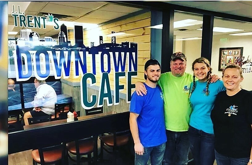 From left,  James Trent II, James Trent, Raygan Trent and Deena Trent in front of J.L. Trentâ€™s Downtown Cafe. They announced the closure on Facebook.